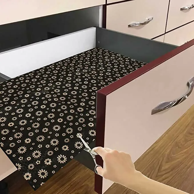 Mopak Decor ShelfLiner used for Wardrobe kitchen cabinet Drawer Slab Roll (Brown Flower)
