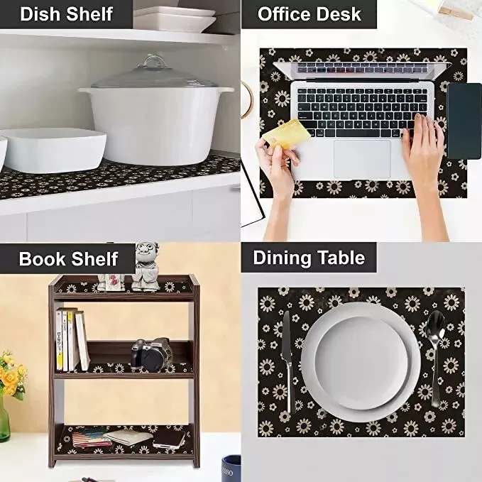 Mopak Decor ShelfLiner used for Wardrobe kitchen cabinet Drawer Slab Roll (Brown Flower)