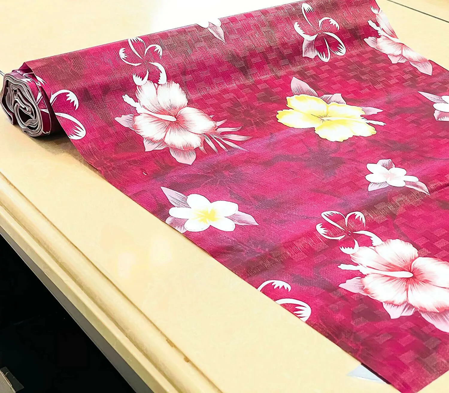 Mopak Decor ShelfLiner used for Wardrobe kitchen cabinet Drawer Slab Roll (Maroon Yellow Flower)
