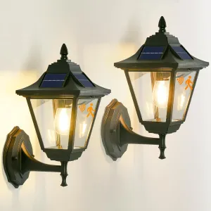 Motion Sensor Solar Outdoor Wall Lights 2 Pack, Dusk to Dawn Exterior Light Fixtures, Waterproof Solar Front Porch Lights Lantern for House Patio Garage Porch