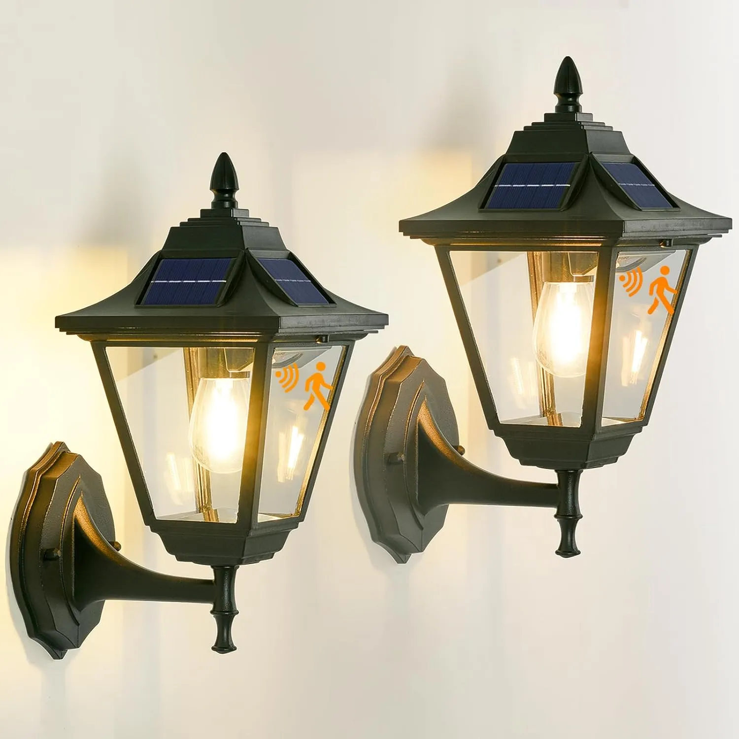 Motion Sensor Solar Outdoor Wall Lights 2 Pack, Dusk to Dawn Exterior Light Fixtures, Waterproof Solar Front Porch Lights Lantern for House Patio Garage Porch