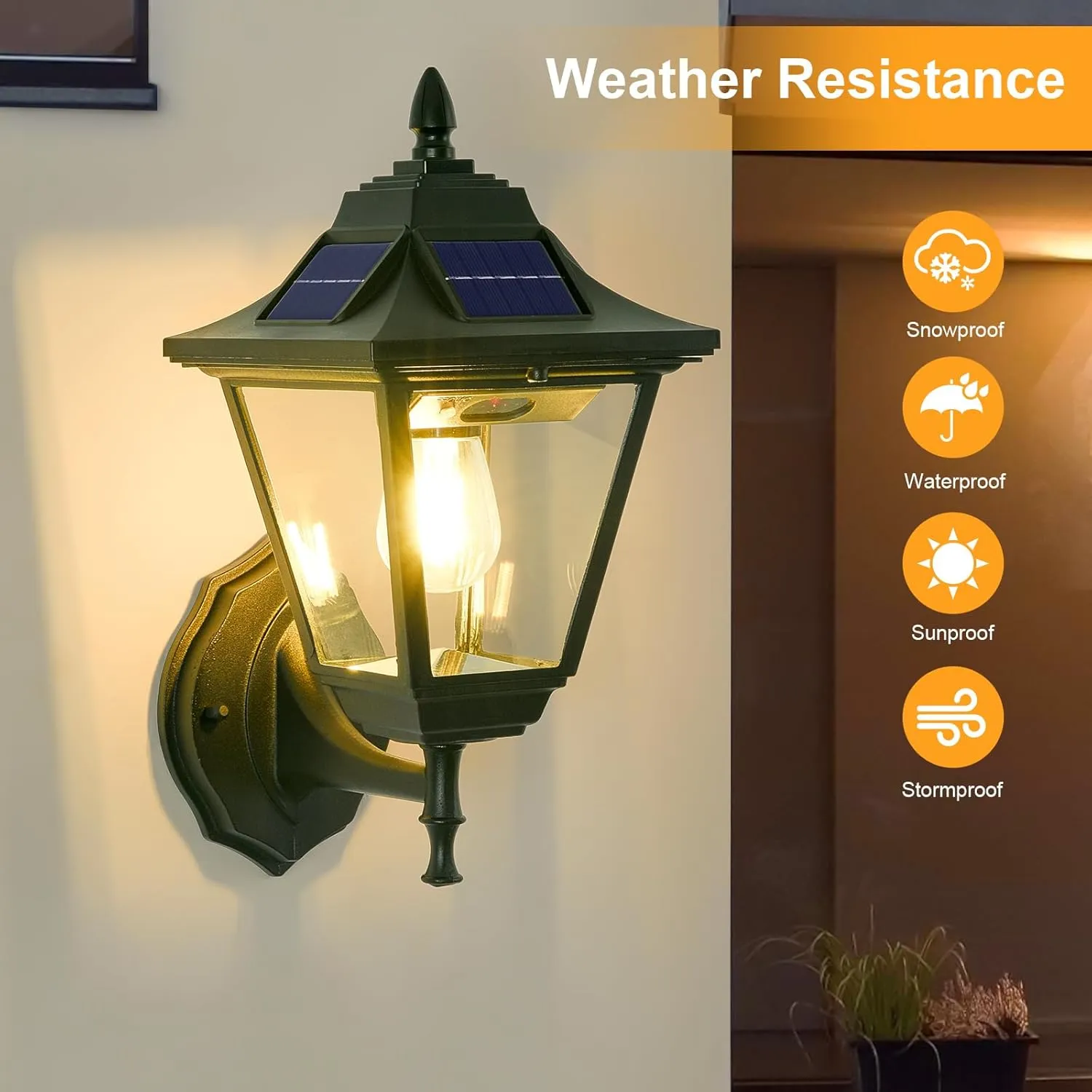 Motion Sensor Solar Outdoor Wall Lights 2 Pack, Dusk to Dawn Exterior Light Fixtures, Waterproof Solar Front Porch Lights Lantern for House Patio Garage Porch