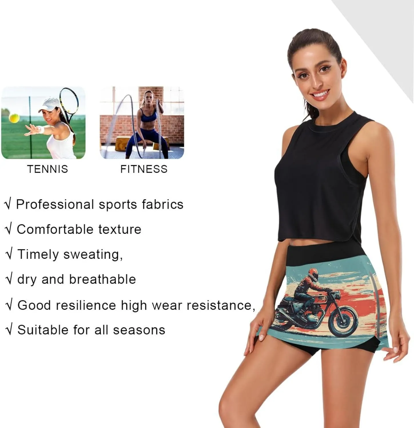 Moto Rider Retro Women Tennis Skirt Golf Athletic High Waisted with Pocket Running Workout Skirts