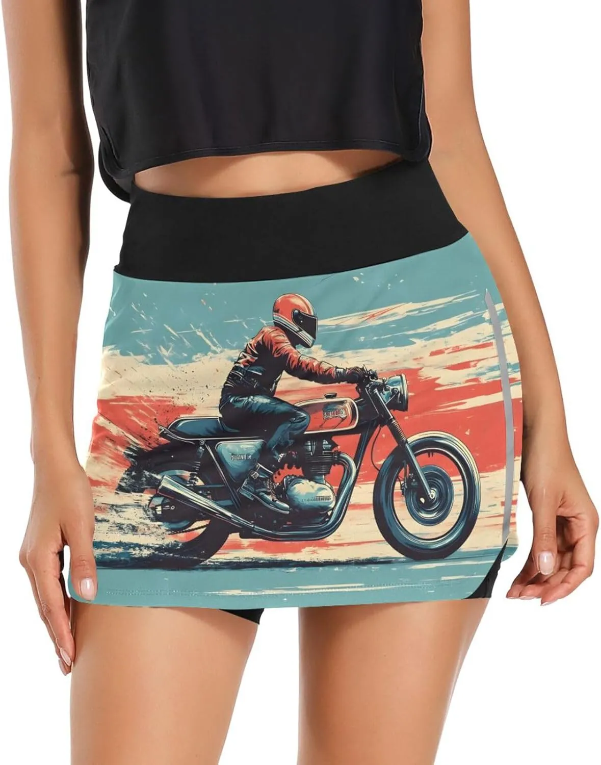 Moto Rider Retro Women Tennis Skirt Golf Athletic High Waisted with Pocket Running Workout Skirts