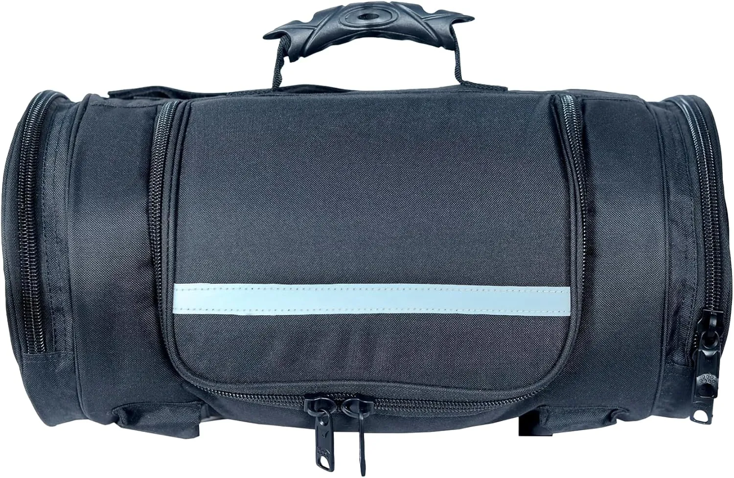 Motorcycle Sissy Bar or Tail Reflective Strip Roll Bag with Multiple Pockets- Black