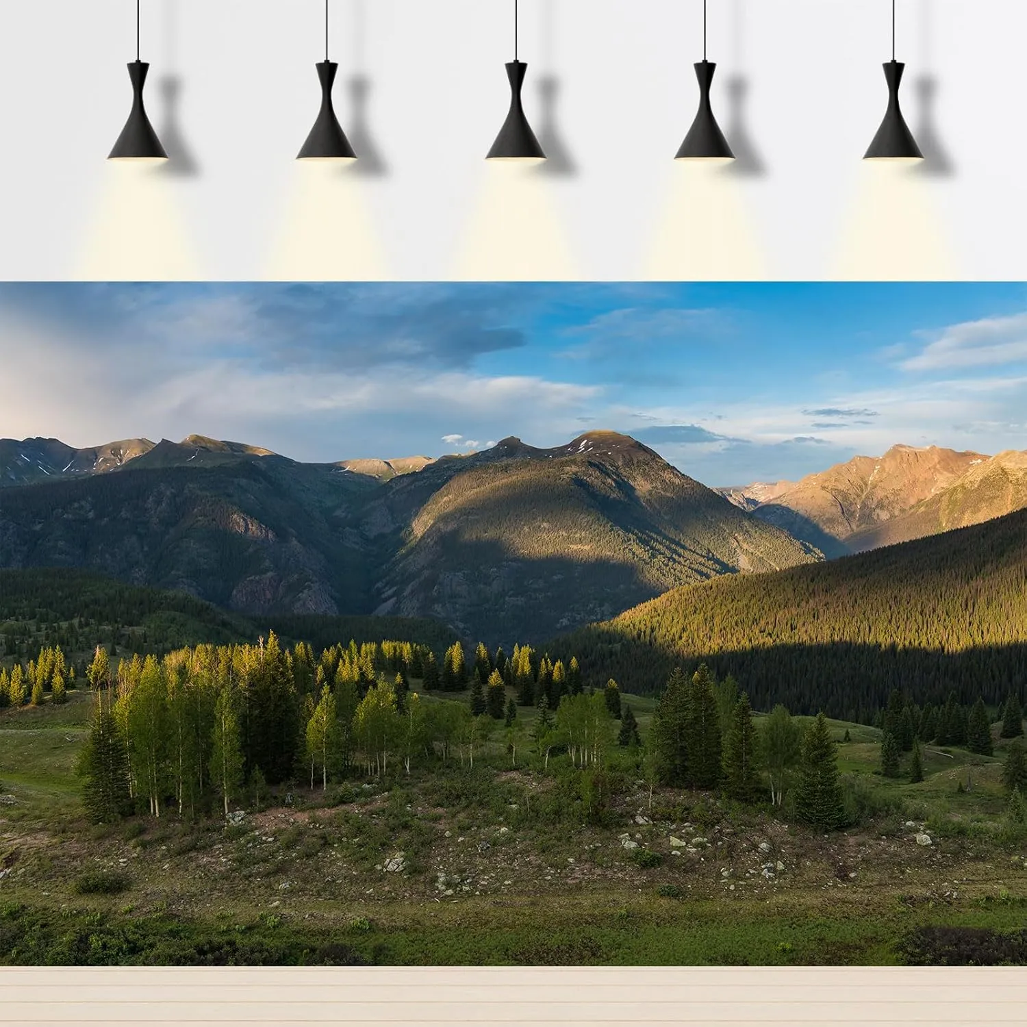 Mountain Forests Backdrop Snow-Capped Green Meadows and Trees Photography Background Sunset Alpine Scene Mountains View Natural Landscape Background Outdoor Birthday Portrait Backdrop Props 7x5ft