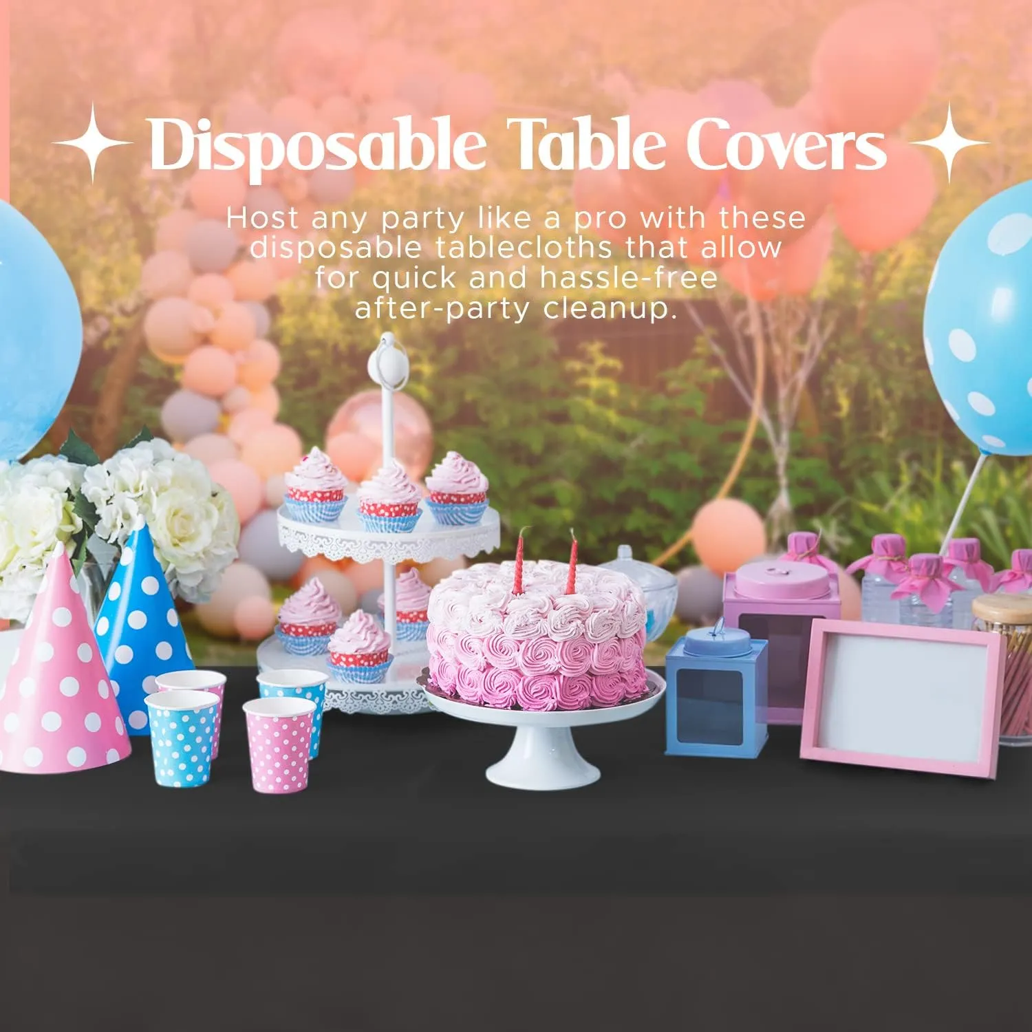 Mountclear Disposable Plastic Tablecloths for Parties [Pack of 12] 54x108” Rectangle Table Cover for Indoor & Outdoor Tables- Waterproof Tablecloth for Birthdays, Weddings, Parties [Black]