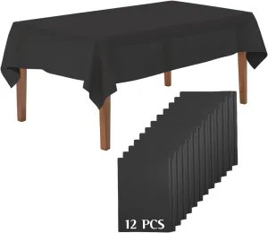 Mountclear Disposable Plastic Tablecloths for Parties [Pack of 12] 54x108” Rectangle Table Cover for Indoor & Outdoor Tables- Waterproof Tablecloth for Birthdays, Weddings, Parties [Black]