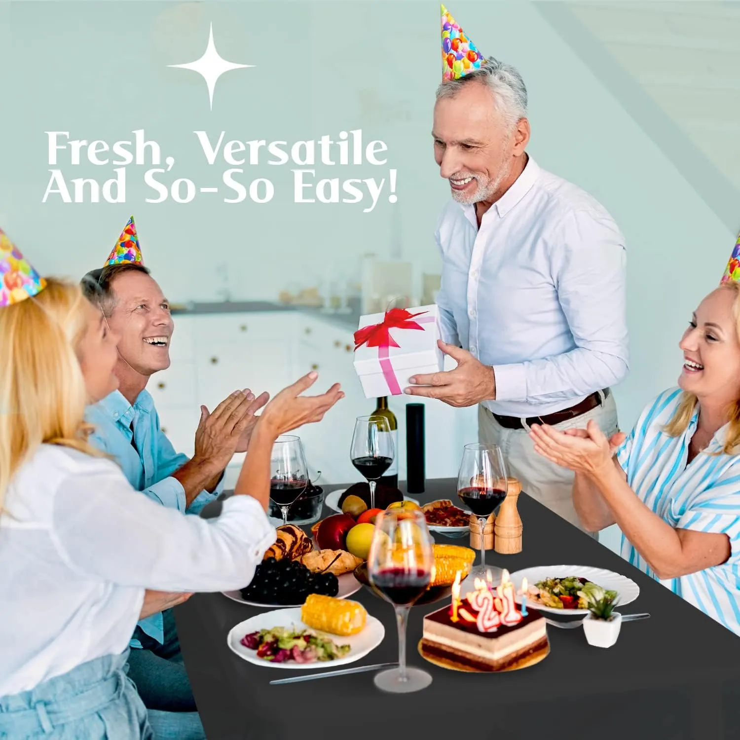 Mountclear Disposable Plastic Tablecloths for Parties [Pack of 12] 54x108” Rectangle Table Cover for Indoor & Outdoor Tables- Waterproof Tablecloth for Birthdays, Weddings, Parties [Black]