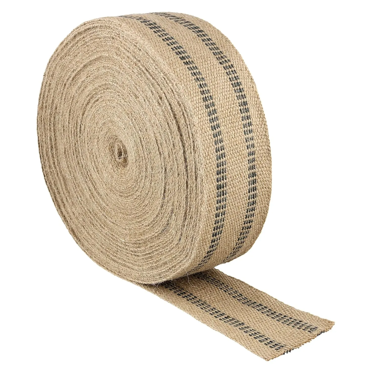 MOUYAT 3.5 Inch x 32.8 Yards Upholstery Jute Webbing, Wear Resistant Craft Jute Webbing Tape for Chairs Repair, Black Stripes