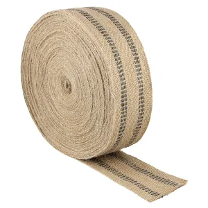 MOUYAT 3.5 Inch x 32.8 Yards Upholstery Jute Webbing, Wear Resistant Craft Jute Webbing Tape for Chairs Repair, Black Stripes