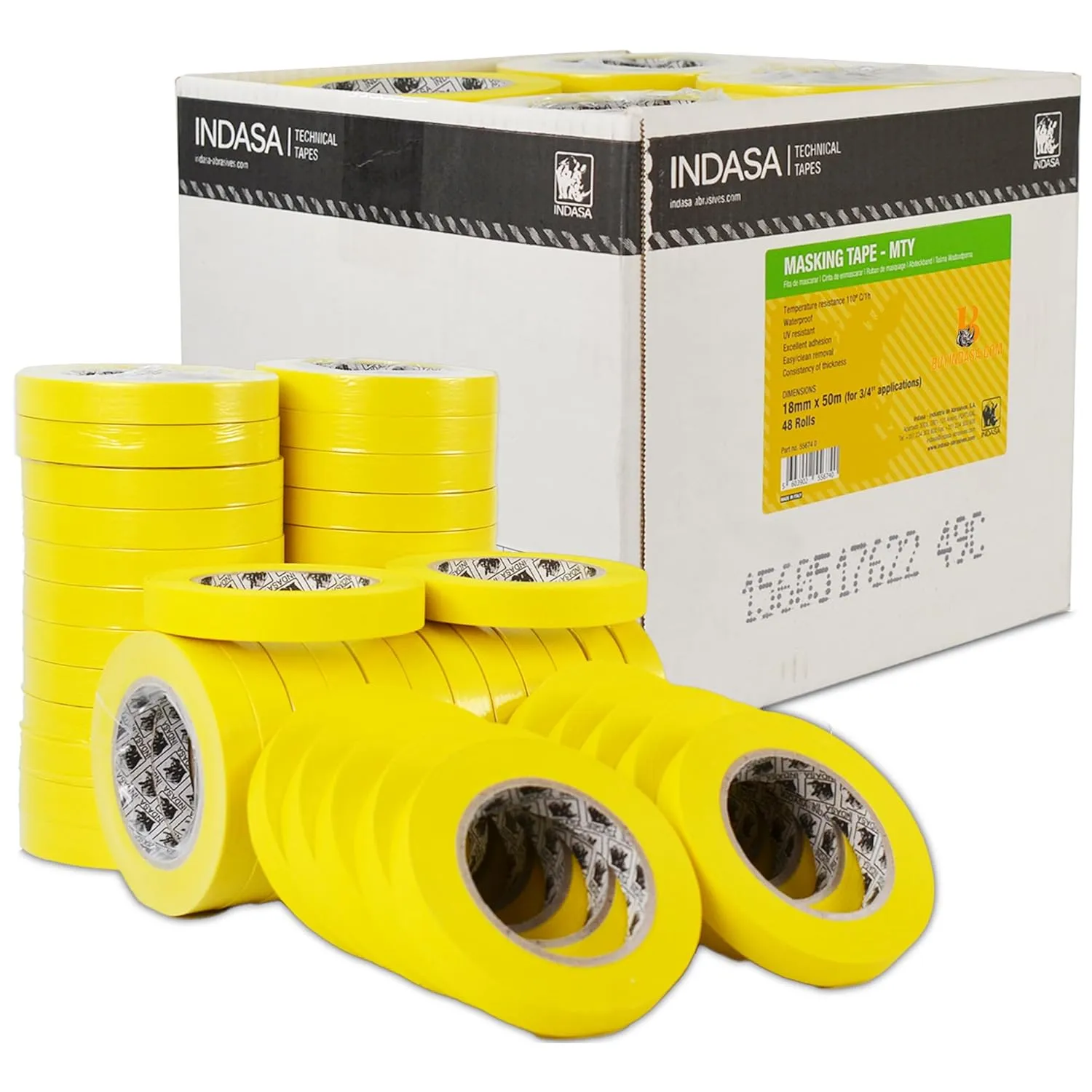 MTE Yellow 3/4" x 50m Masking Tape, 48 CASE – High-Temp Resistant, No Residue, Clean Removal – Ideal for Automotive, Painting & Industrial