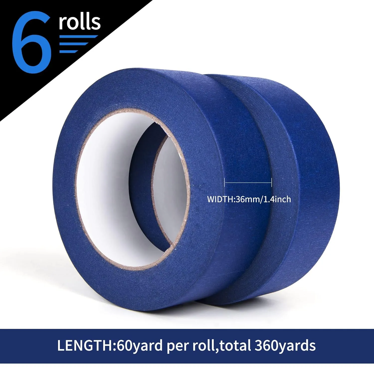Multi-Surface Painter's Tape, UV Anti Residue Free Blue Tape, Wall Painting Masking Tape with Sharp Lines for Indoor Outdoor Painting, 1.41 inch x 60 Yard, 36 Rolls