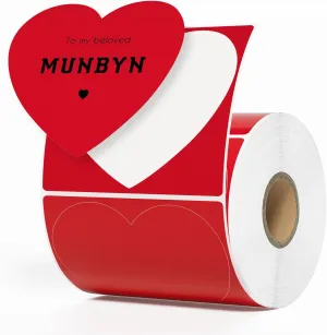 MUNBYN 3" Heart Thermal Stickers, Red Love Adhesive Labels for Gift, Wedding, Anniversary, Valentine's Day, Small Business, 400 Labels/1 Roll