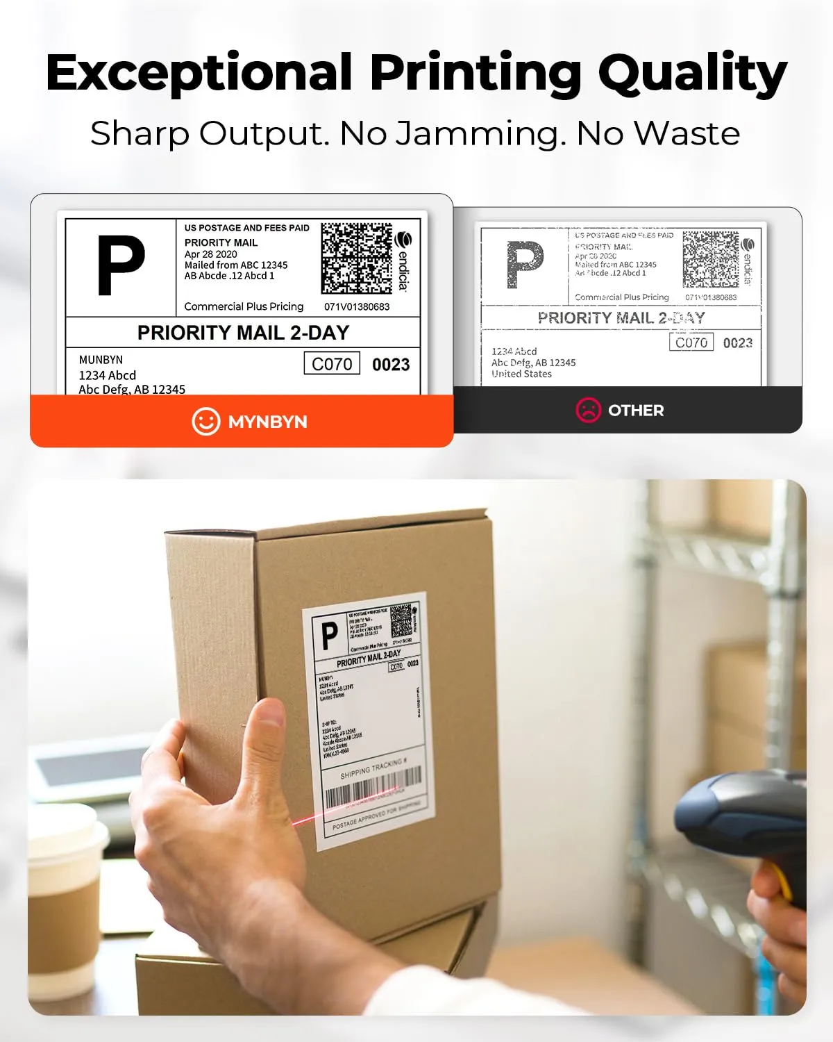 MUNBYN 4"x6" Direct Thermal Shipping Labels, Durable Waterproof, Oil-Proof, Scratch-Proof, Alcohol-Resistant, Tear-Resistant Label Paper for Thermal Printers, Packages, and Logistics, 380 Sheets/Roll