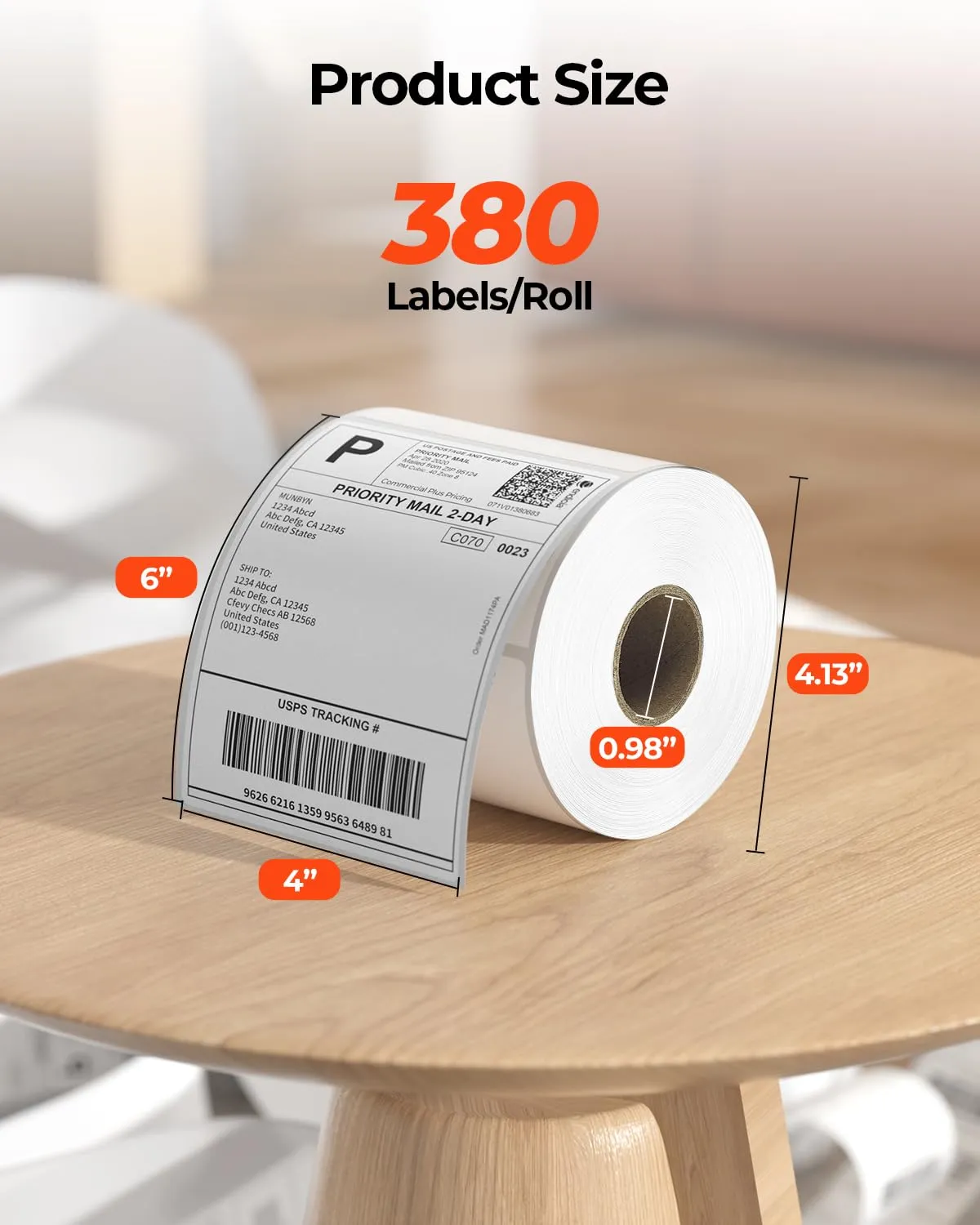 MUNBYN 4"x6" Direct Thermal Shipping Labels, Durable Waterproof, Oil-Proof, Scratch-Proof, Alcohol-Resistant, Tear-Resistant Label Paper for Thermal Printers, Packages, and Logistics, 380 Sheets/Roll