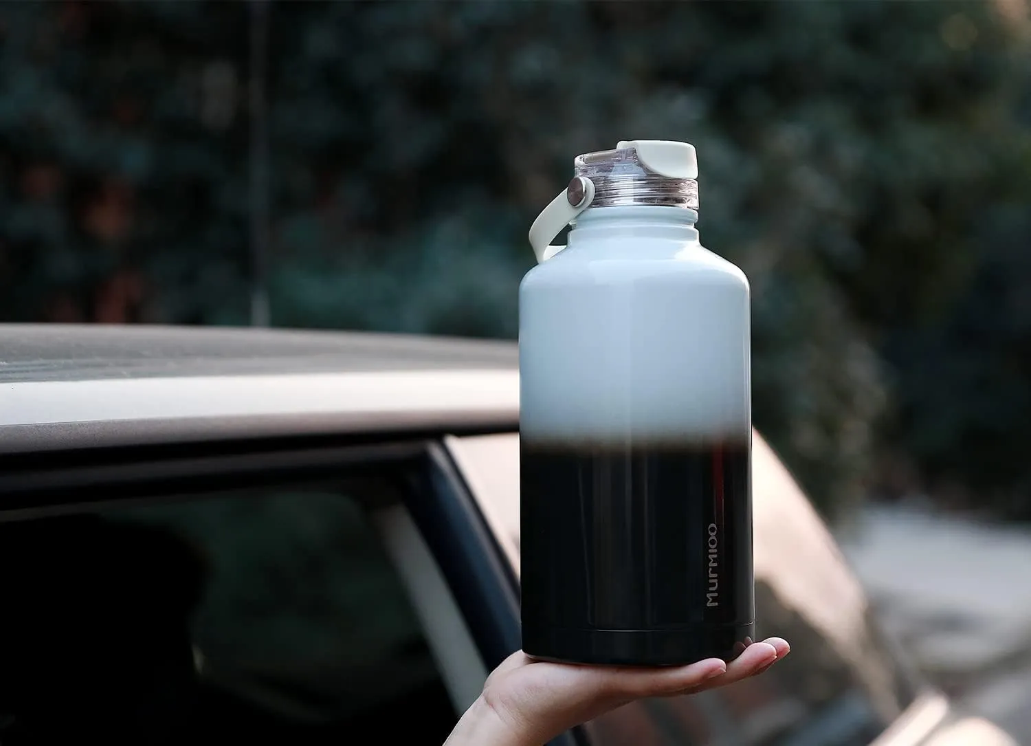 Murmioo Insulated Sports Water Bottle,2-in-1 Straw Lid(Straw & directly drinking Lids),Leak Proof, Double Walled vacuum,BPA Free,Keeps Hot and Cold - Travel Sports Canteen(Black white gradient/14oz)