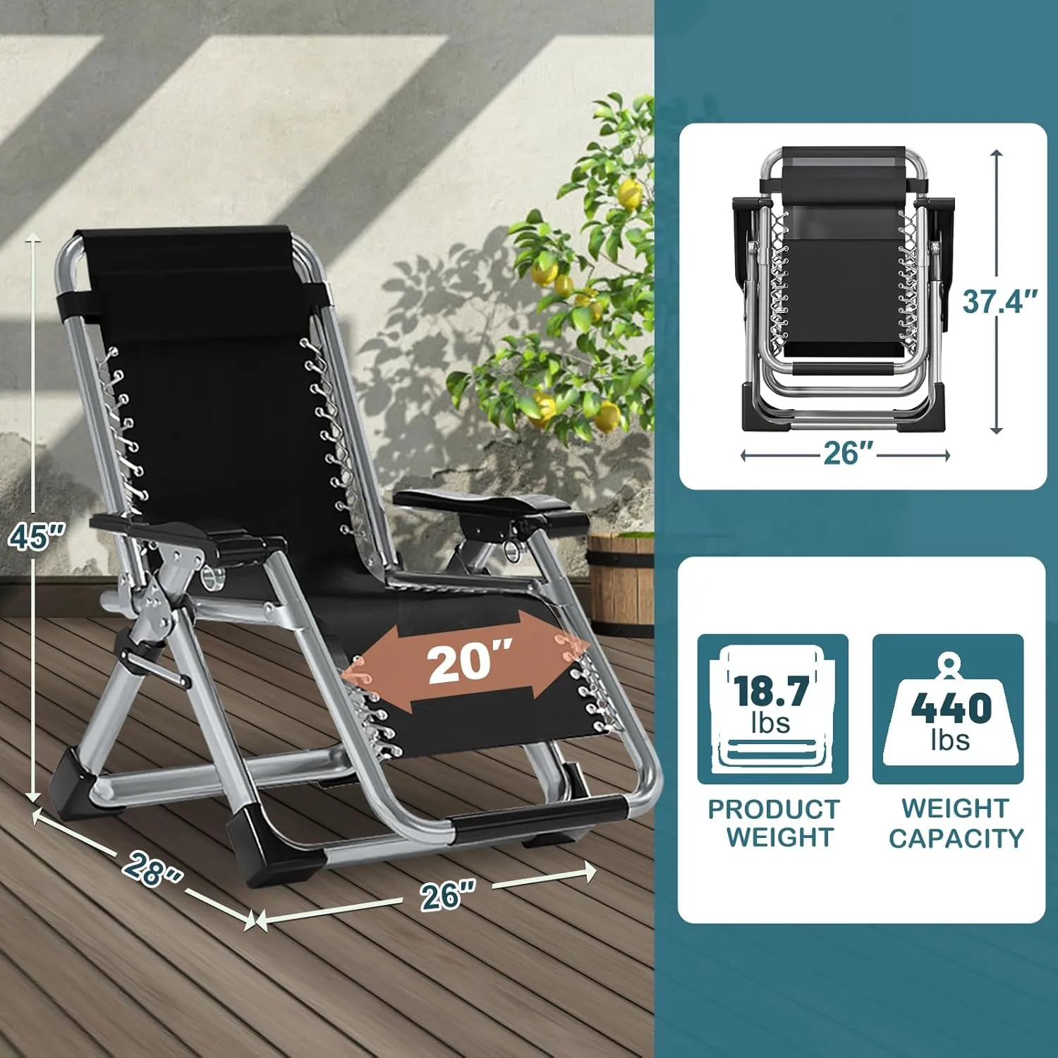 NAIZEA Lounge Chair Ice Touch Silk Zero Gravity Chair, Folding Adjustable Ice Touch Silk Reclining Patio Chairs with Cup Holder, Ergonomic Patio Recliner Chairs for Indoor and Outdoor