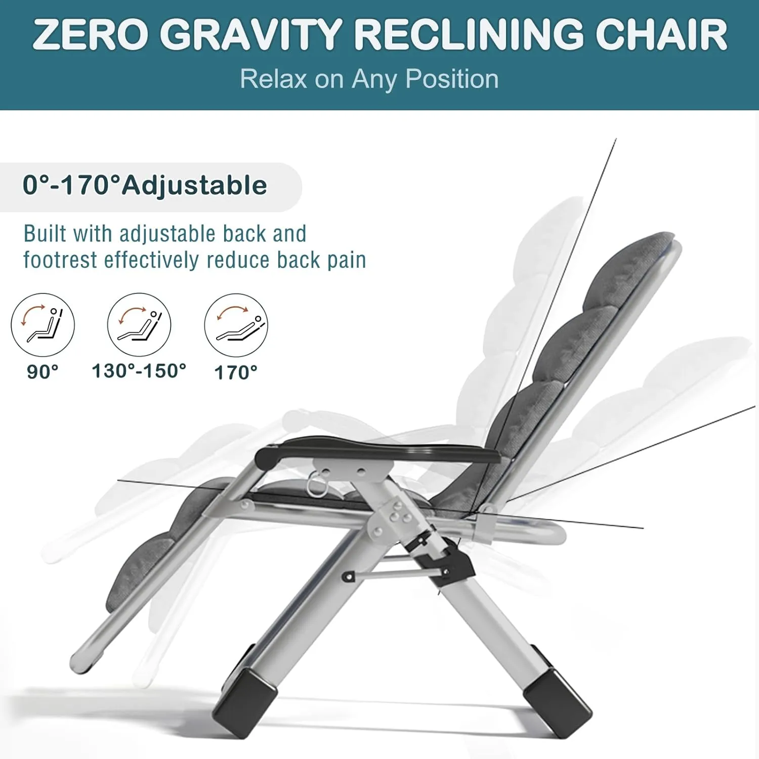 NAIZEA Lounge Chair Ice Touch Silk Zero Gravity Chair, Folding Adjustable Ice Touch Silk Reclining Patio Chairs with Cup Holder, Ergonomic Patio Recliner Chairs for Indoor and Outdoor