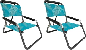 Neso Beach Chairs 2 Pack | Water Resistant with Shoulder Strap and Slip Pocket | Folds Thin (Aqua Fronds, XL)