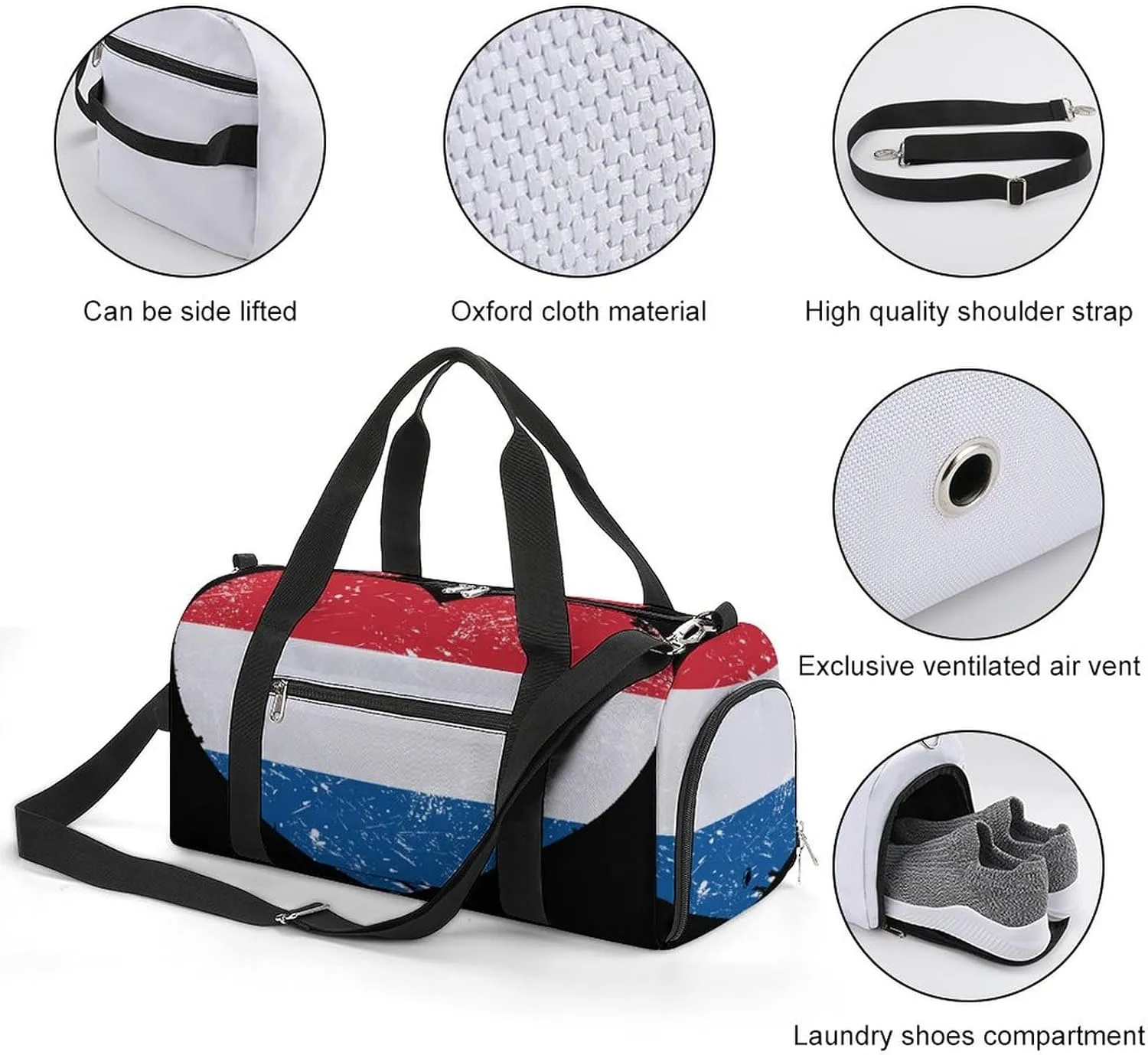 Netherlands Holland Heart Retro Flag Gym Bag-Workout Organizer with Water Resistant Compartments for Gym Lovers