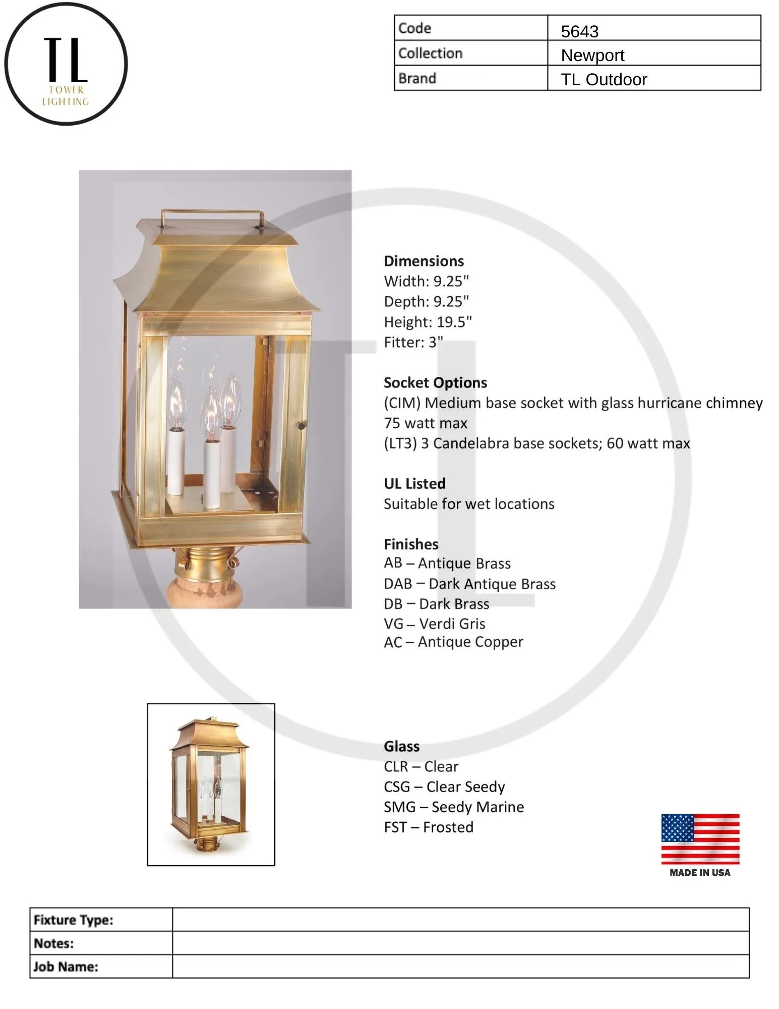Newport Lantern - Hanging