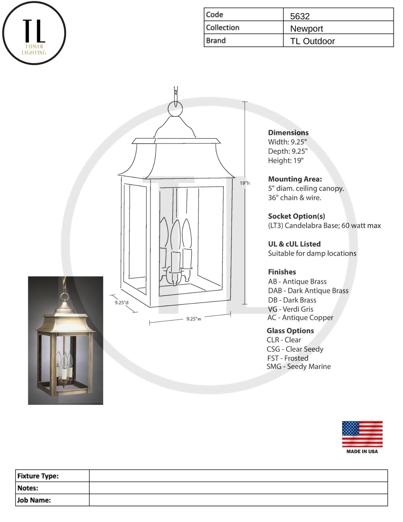 Newport Lantern - Hanging