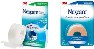 Nexcare Flexible Clear Waterproof Medical Tape, 1 Roll x 10 Yards & Absolute Waterproof Foam Medical Tape, 1 Roll x 5 Yards