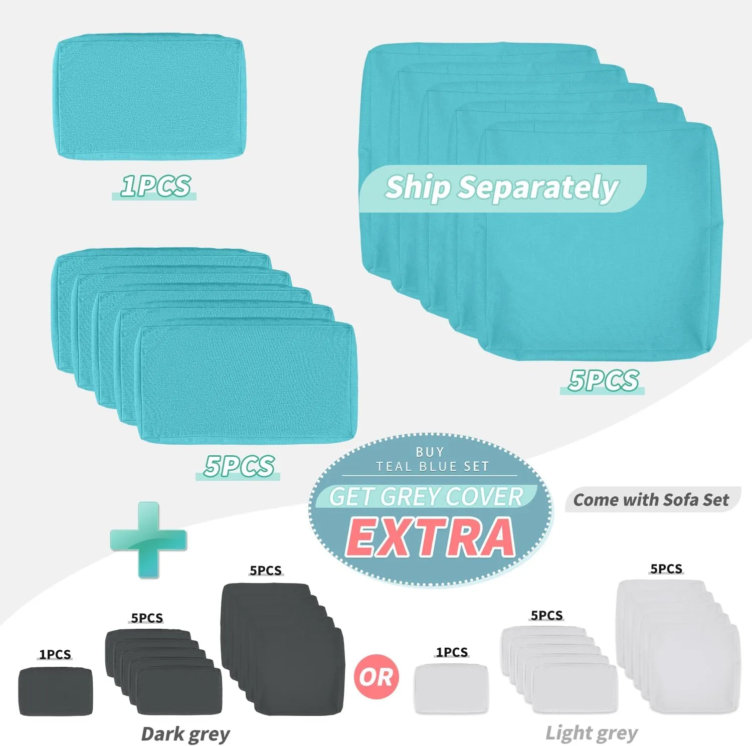 NICESOUL 7 Piece XL Large Modern Outdoor Furniture Sofa Set, 29.3'' High Back Wicker Patio Modular Sectional with Tables, All-Weather Deep Conversations for Backyard, 2 Color Cushion Turquoise & Gray