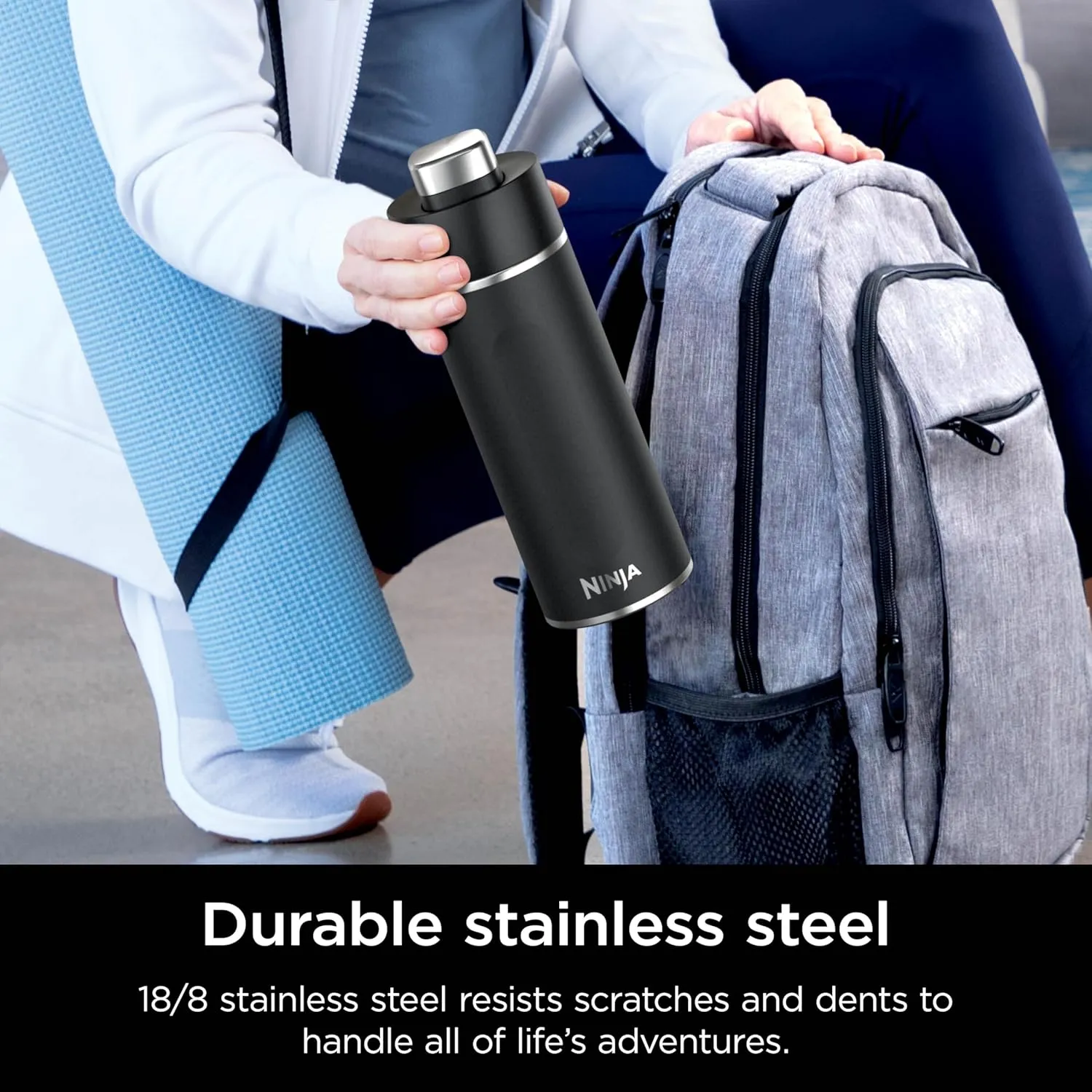 Ninja DW1801BK Thirsti 18oz Travel Water Bottle, For Carbonated Sparkling Drinks, Colder and Fizzier Longer, Leak Proof, 24 Hrs Cold, Dishwasher Safe, Stainless Steel Insulated Tumbler, Onyx Black