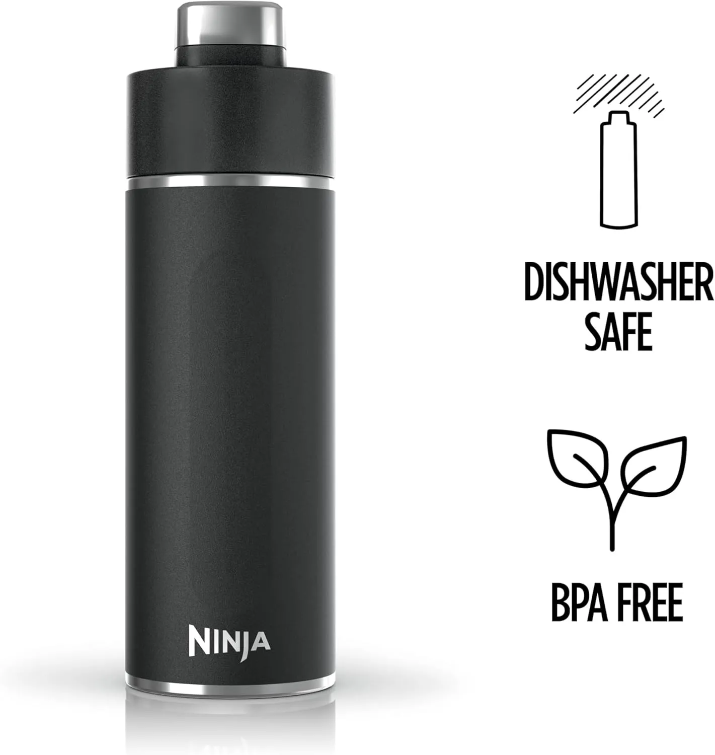 Ninja DW1801BK Thirsti 18oz Travel Water Bottle, For Carbonated Sparkling Drinks, Colder and Fizzier Longer, Leak Proof, 24 Hrs Cold, Dishwasher Safe, Stainless Steel Insulated Tumbler, Onyx Black