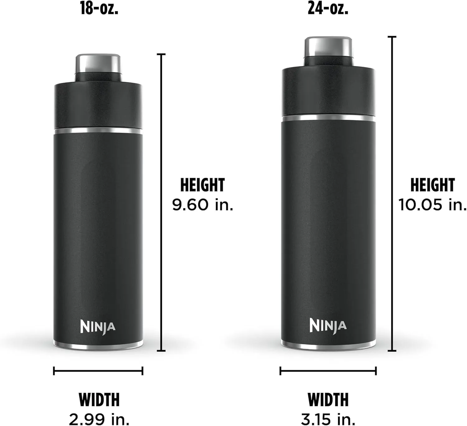 Ninja DW1801BK Thirsti 18oz Travel Water Bottle, For Carbonated Sparkling Drinks, Colder and Fizzier Longer, Leak Proof, 24 Hrs Cold, Dishwasher Safe, Stainless Steel Insulated Tumbler, Onyx Black