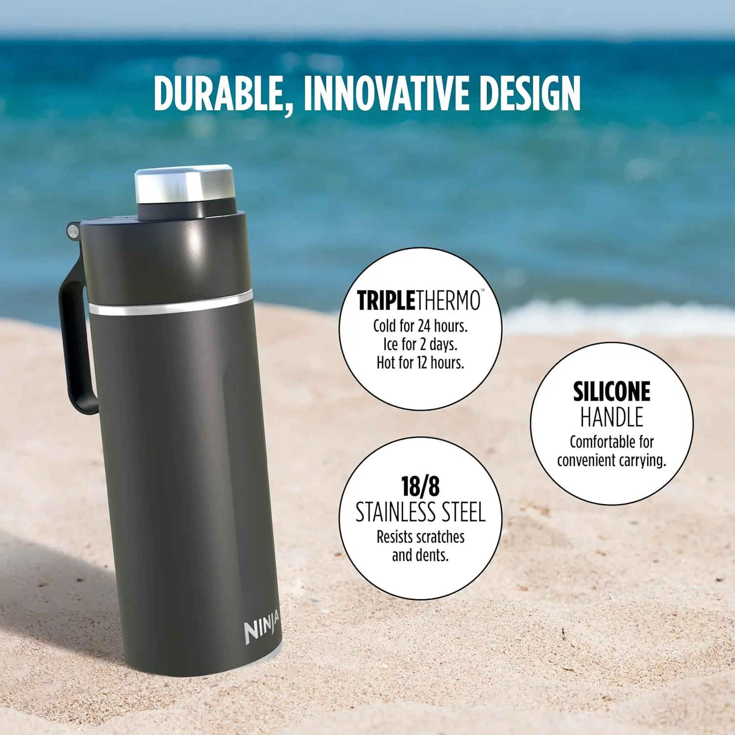 Ninja DW1801BK Thirsti 18oz Travel Water Bottle, For Carbonated Sparkling Drinks, Colder and Fizzier Longer, Leak Proof, 24 Hrs Cold, Dishwasher Safe, Stainless Steel Insulated Tumbler, Onyx Black