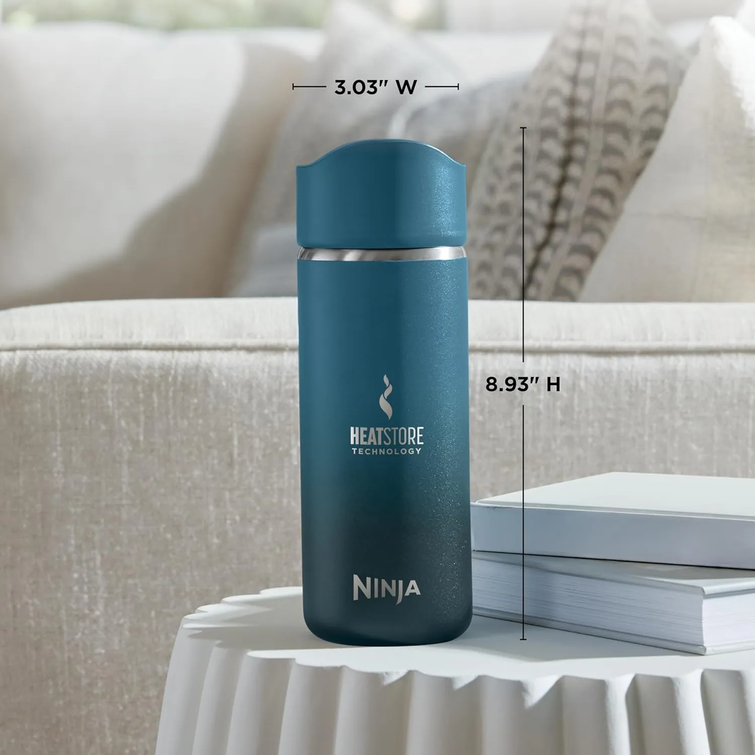 Ninja, Travel Mug, Sip Perfect 16oz, Brings Hot Drinks to Sippable Temperature in Minutes, Stainless Steel, Leak Proof, Dishwasher Safe, Metal, Insulated Tumbler, Ocean Blue, DW1603OB