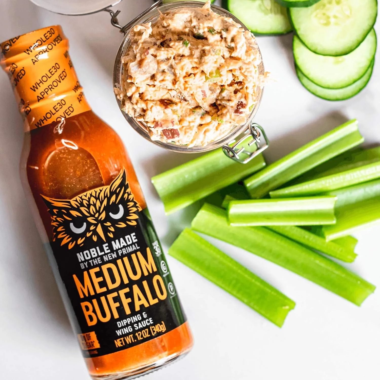 Noble Made Buffalo Sauce, Keto, Gluten Free, Vegan Dipping & Wing Sauce, Low Carb, Dairy Free, Low Calorie, Paleo, Low Sugar, and Whole30 Approved, Medium Buffalo, 12.5 oz (1 Count)