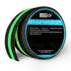 Non Skid Traction Tape Glow in Dark Non-Slip Increase Friction Safety Fluorescent Anti Slip Grip Floor Stair Tread Step Anti-Slip Skid Tool Black 2”Wide and 16’Long Roll by SOONGO