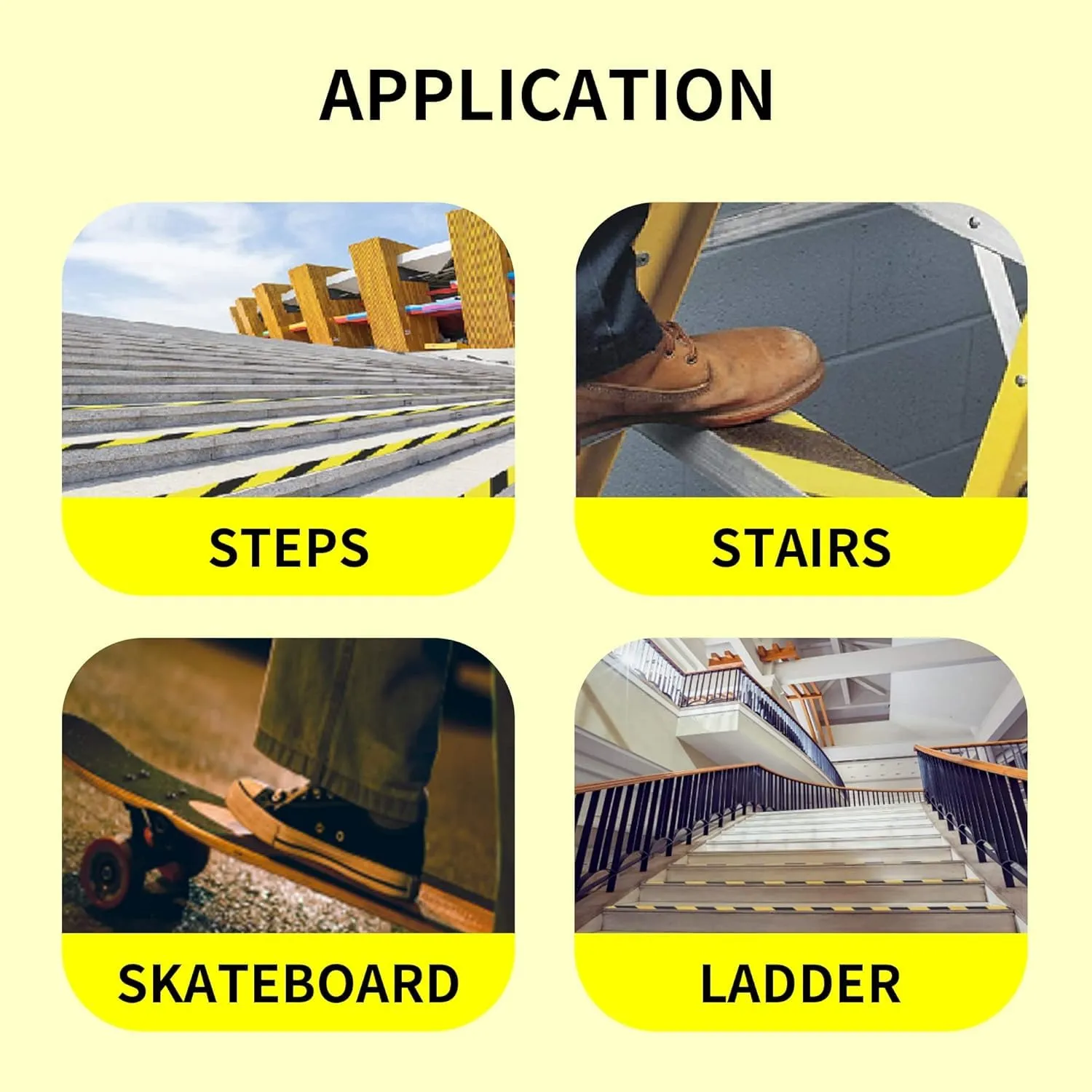 Non Slip Hazard Tape, Black and Yellow Safety Tape, Anti Slip Caution Tape Roll, Nonslip Warning Floor Tape for Indoor Outdoor Steps Stairs, Strong Grip Tape, 2inch X 60feet, 5 Rolls