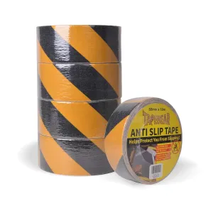 Non Slip Hazard Tape, Black and Yellow Safety Tape, Anti Slip Caution Tape Roll, Nonslip Warning Floor Tape for Indoor Outdoor Steps Stairs, Strong Grip Tape, 2inch X 60feet, 5 Rolls