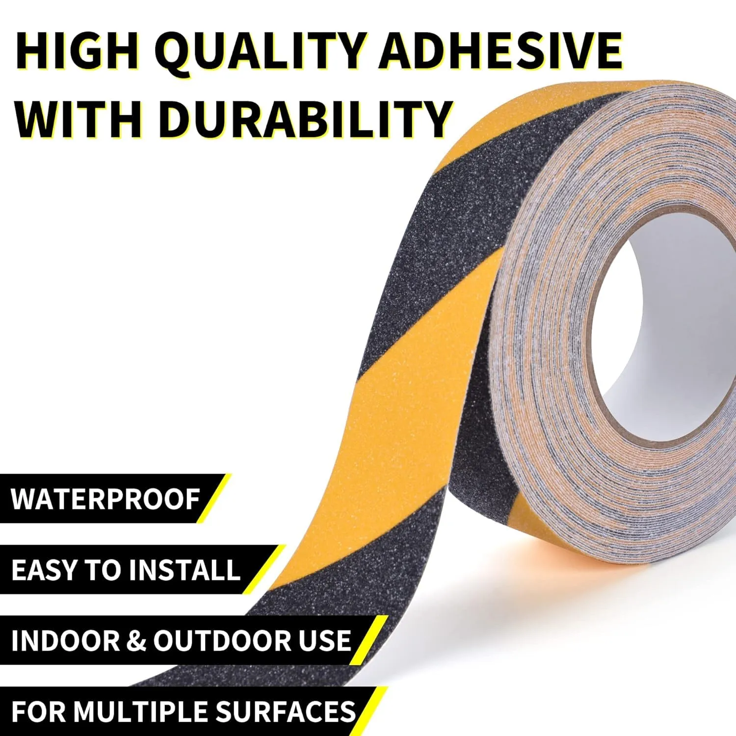 Non Slip Hazard Tape, Black and Yellow Safety Tape, Anti Slip Caution Tape Roll, Nonslip Warning Floor Tape for Indoor Outdoor Steps Stairs, Strong Grip Tape, 2inch X 60feet, 5 Rolls
