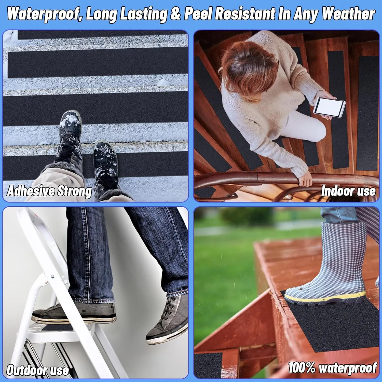 Non Slip Safety Grip Tape for Stairs Steps 2 in x 60Ft Non Skid Tread High Traction Friction, Black Strong Grip Abrasive Adhesive Hazard Caution Tape