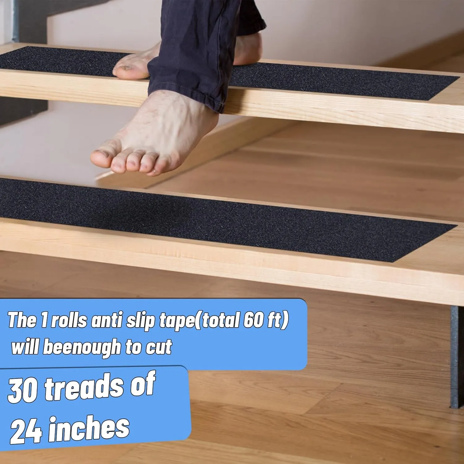Non Slip Safety Grip Tape for Stairs Steps 2 in x 60Ft Non Skid Tread High Traction Friction, Black Strong Grip Abrasive Adhesive Hazard Caution Tape