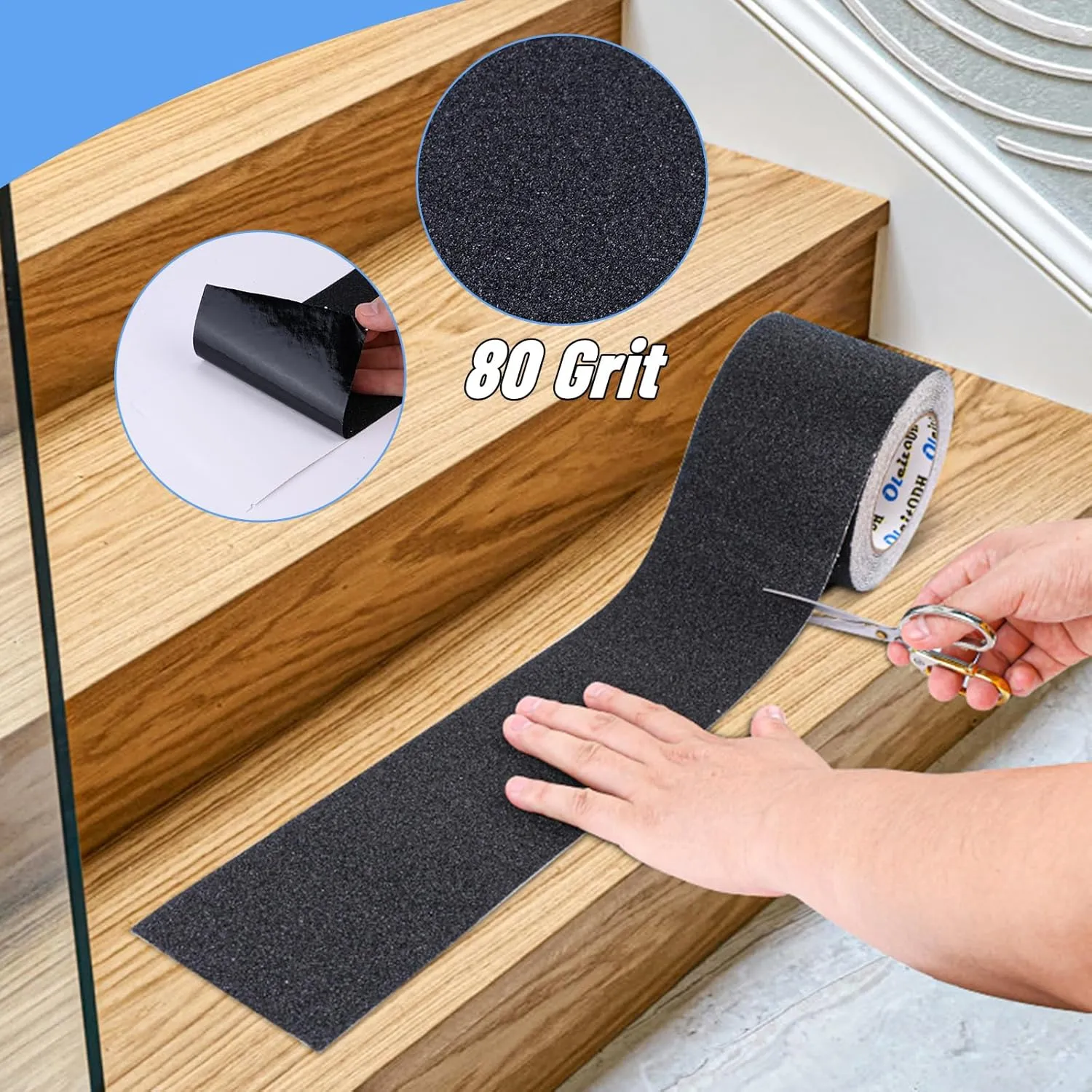 Non Slip Safety Grip Tape for Stairs Steps 2 in x 60Ft Non Skid Tread High Traction Friction, Black Strong Grip Abrasive Adhesive Hazard Caution Tape