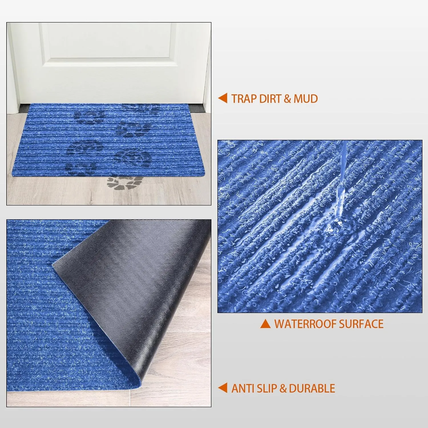 Nuanchu Large Semi Finished Outdoor Mat 16 x 79 Inch Narrow Door Mat Non Slip Boot Rugs Waterproof Carpet Roll for Bathroom Entryway Indoor Outdoor(Blue,1 Roll)