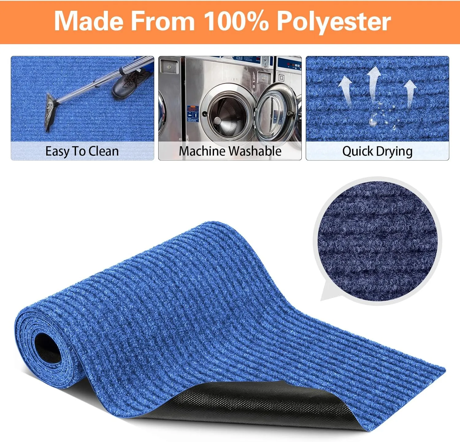 Nuanchu Large Semi Finished Outdoor Mat 16 x 79 Inch Narrow Door Mat Non Slip Boot Rugs Waterproof Carpet Roll for Bathroom Entryway Indoor Outdoor(Blue,1 Roll)