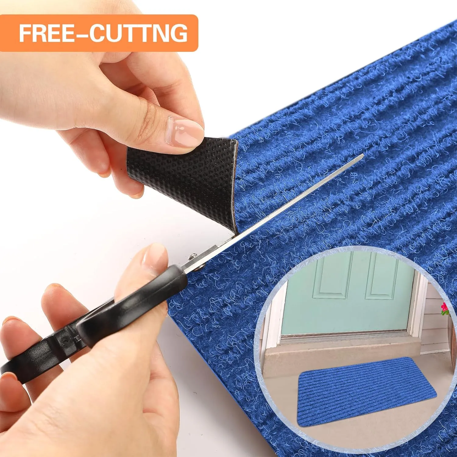 Nuanchu Large Semi Finished Outdoor Mat 16 x 79 Inch Narrow Door Mat Non Slip Boot Rugs Waterproof Carpet Roll for Bathroom Entryway Indoor Outdoor(Blue,1 Roll)