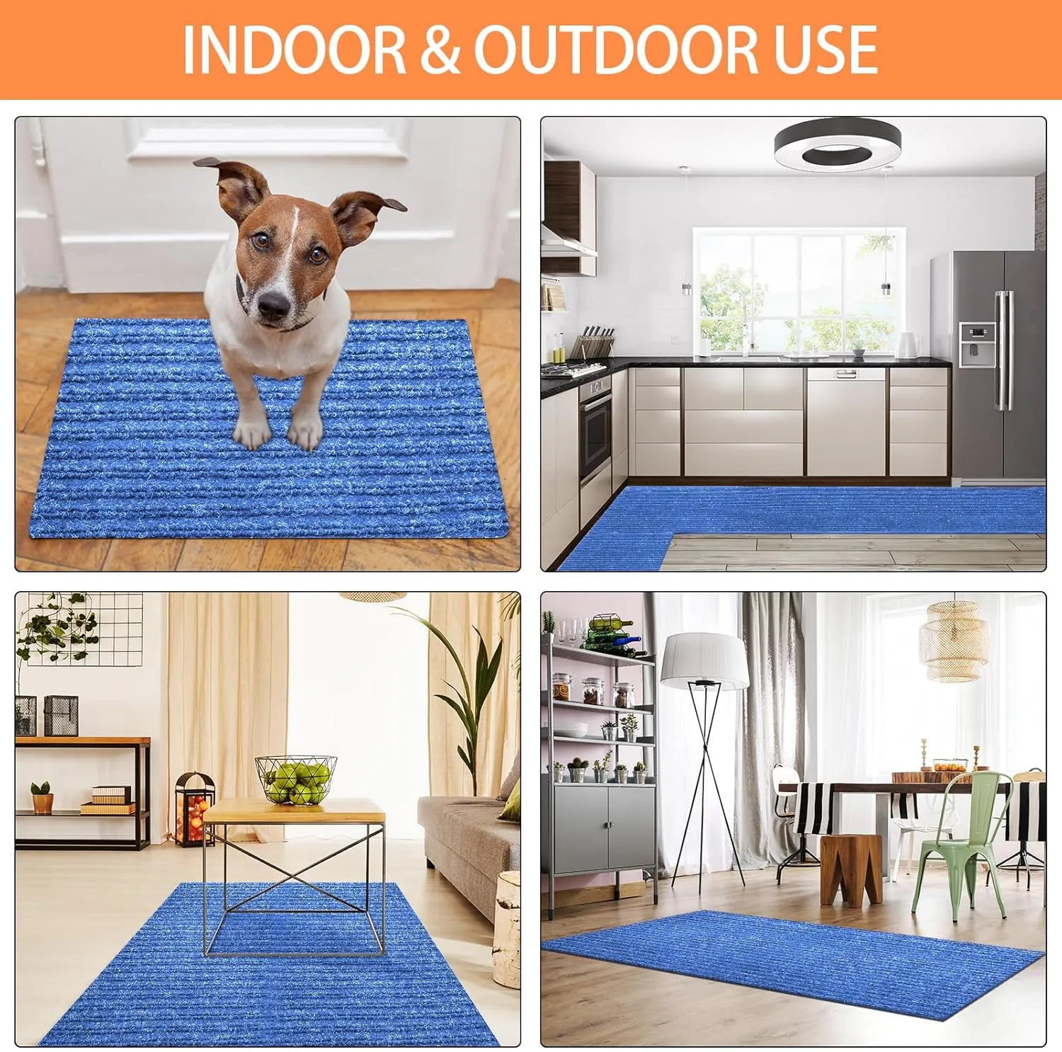 Nuanchu Large Semi Finished Outdoor Mat 16 x 79 Inch Narrow Door Mat Non Slip Boot Rugs Waterproof Carpet Roll for Bathroom Entryway Indoor Outdoor(Blue,1 Roll)