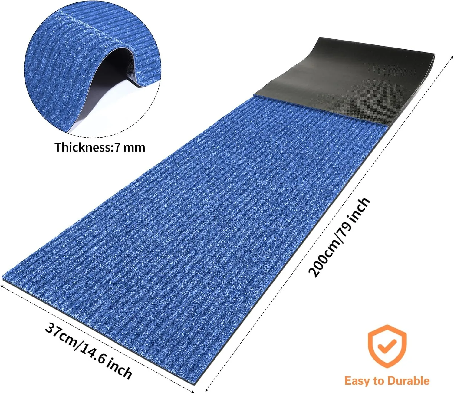 Nuanchu Large Semi Finished Outdoor Mat 16 x 79 Inch Narrow Door Mat Non Slip Boot Rugs Waterproof Carpet Roll for Bathroom Entryway Indoor Outdoor(Blue,1 Roll)