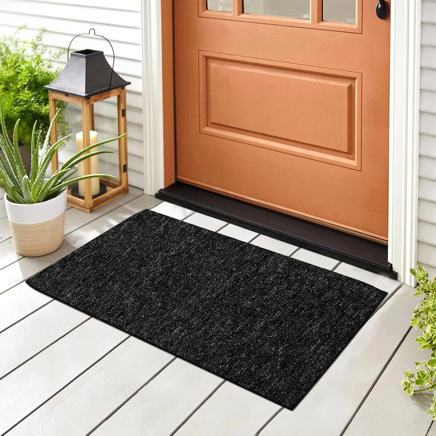 Nuanchu Large Semi Finished Outdoor Mat 16 x 79 Inch Narrow Door Mat Non Slip Boot Rugs Waterproof Carpet Roll for Bathroom Entryway Indoor Outdoor(Classic Black,1 Roll)