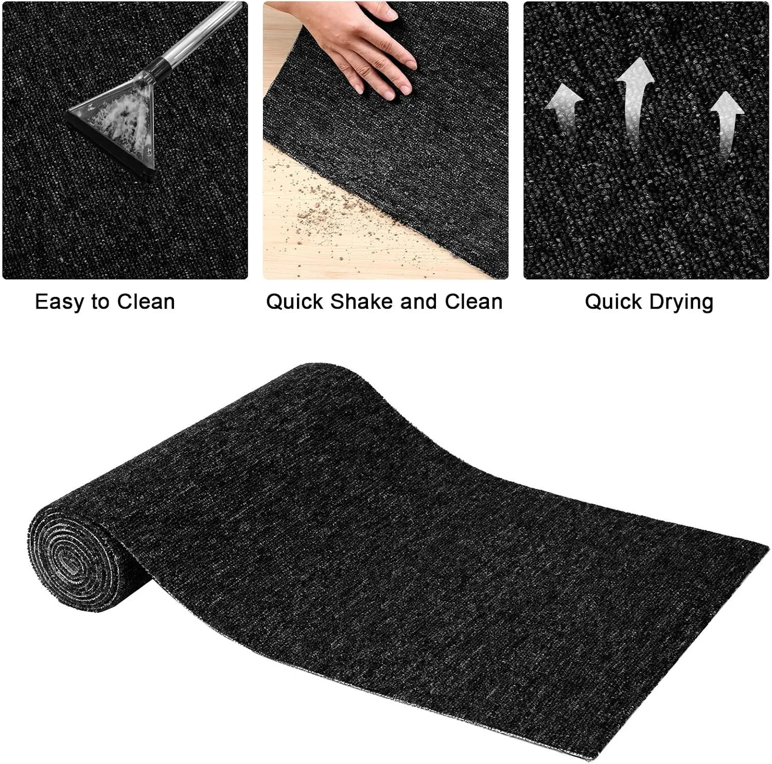 Nuanchu Large Semi Finished Outdoor Mat 16 x 79 Inch Narrow Door Mat Non Slip Boot Rugs Waterproof Carpet Roll for Bathroom Entryway Indoor Outdoor(Classic Black,1 Roll)