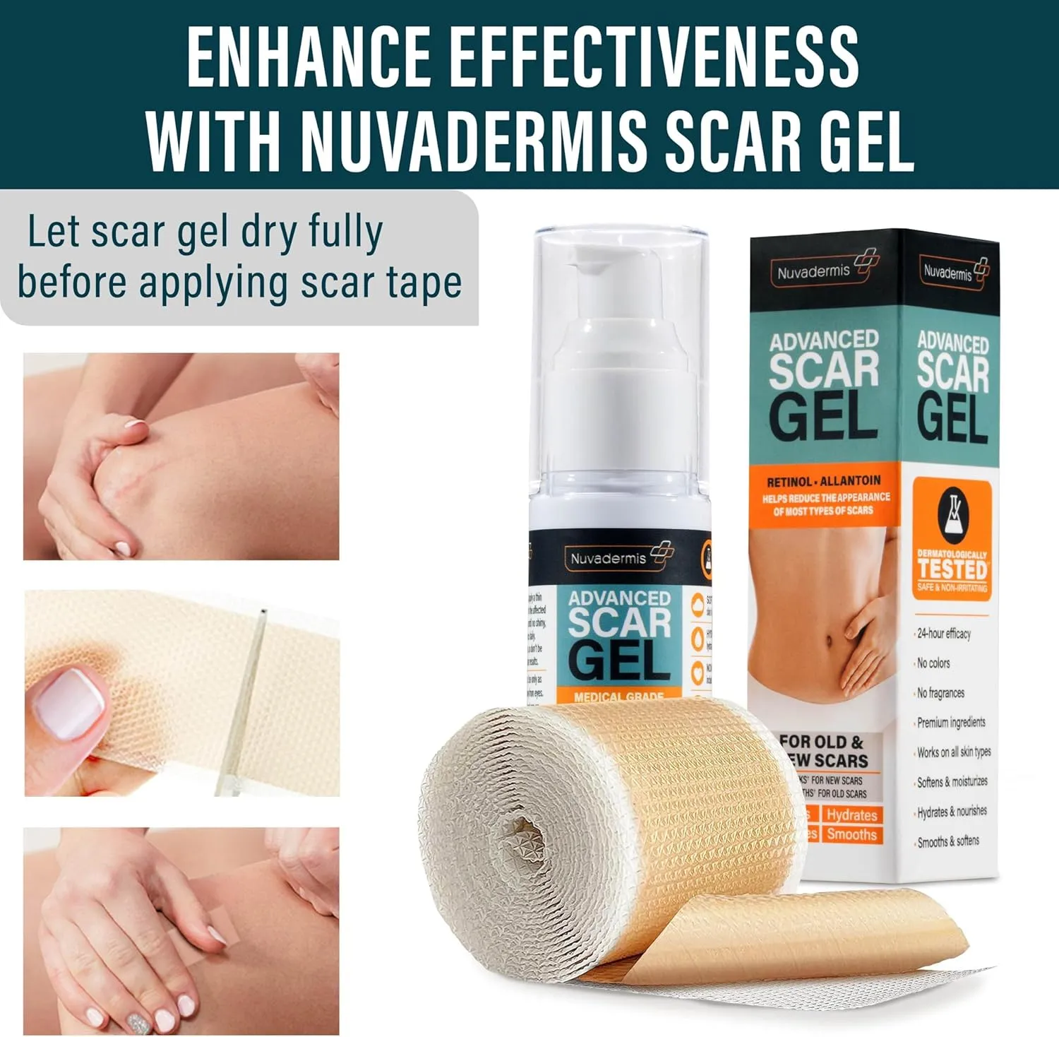 NUVADERMIS Silicone Scar Tape for Surgical Scars - 120" x 1.5" Roll - Extra Long Medical Grade Silicone Scar Tape for C-Section, Tummy Tuck, Keloid, and Surgical Scars - Reusable Tape Strips - 1 Pack